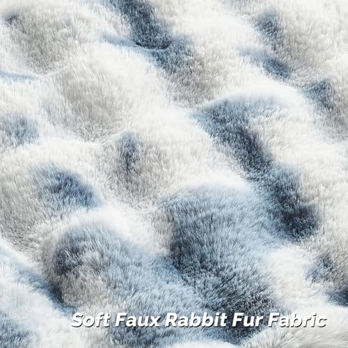 FUTEI Pack of 2 Faux Fur Throw Pillow Covers 12x20 Inch, Blue White - color: Blue White, size: 20" x 12" (Pack of 2)