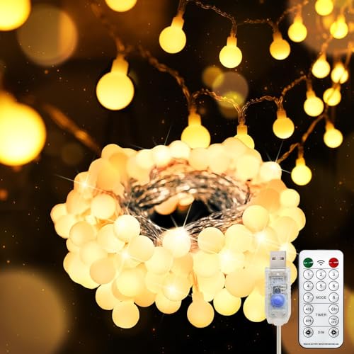 suddus 100 LED Classroom Globe String Lights USB Warm White with Remote | 33FT Hanging Fairy Lights With Timer,String Lights for Bedroom, Dorm, Classroom, Indoor,Outdoor Decor - color: Warm White, size: 100LED USB