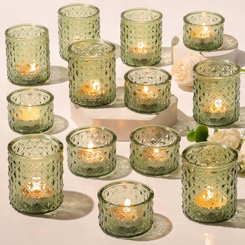 36 Pack Votive Candle Holders, Green Glass Tea Light Candle Holders - color: Green