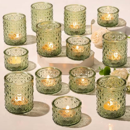 36 Pack Votive Candle Holders, Green Glass Tea Light Candle Holders - color: Green