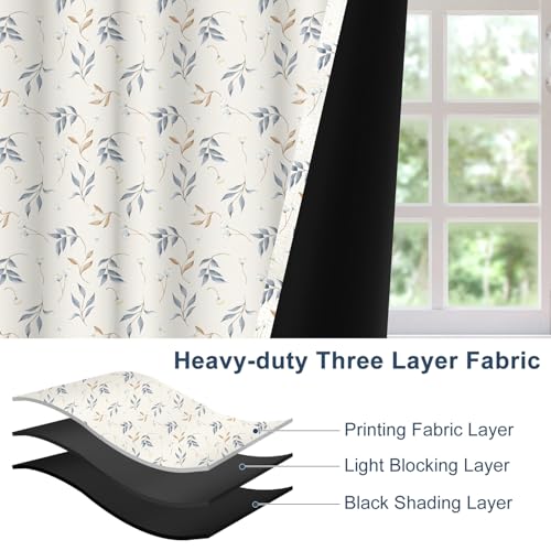 Modern Botanical Blackout Curtains 2 Panels Set - Delicate Floral Leaf Pattern Window Drapes with Grommets, Thermal Insulated Room Darkening Curtains for Bedroom Living Room, 52x84 Inch - color: Delicate Floral-e