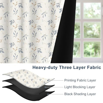 Modern Botanical Blackout Curtains 2 Panels Set - Delicate Floral Leaf Pattern Window Drapes with Grommets, Thermal Insulated Room Darkening Curtains for Bedroom Living Room, 52x84 Inch - color: Delicate Floral-e