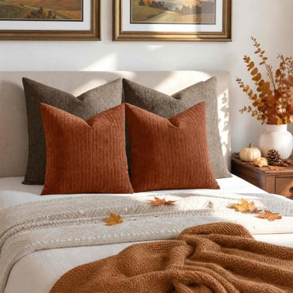 MIULEE Set of 2 Rust Textured Striped Throw Pillow Covers 18x18 Inch - color: Rust, size: 18" x 18" (Pack of 2)