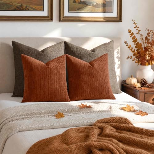 MIULEE Set of 2 Rust Textured Striped Throw Pillow Covers 20x20 Inch - color: Rust, size: 20" x 20" (Pack of 2)
