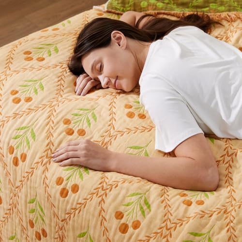 100% Cotton Boho Throw Blanket for Home Decor – Classic Farmhouse Quilt Bedding, Muslin Blankets for Adults, Vintage Woven Decorative Blanket for Couch, Bed Layering Use, Vintage Floral, 90"x90" - color: 2 - Vintage Floral, size: Queen(90 x 90 Inch)