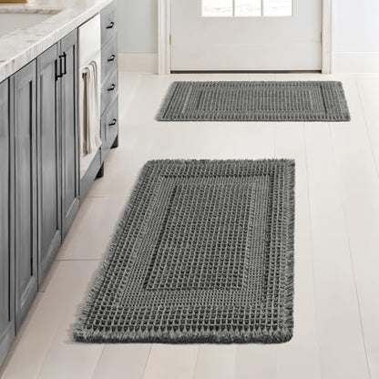 MIULEE Set of 2 Waffle Bathroom Rugs Dark Grey Boho Bath Mat 17x24 in - color: Dark Grey, size: 17''x24''