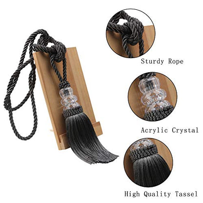 BEL AVENIR 2 Pack Curtain Tiebacks Hand-Woven Holdbacks Tassels Tiebacks - color: Charcoal, size: 2 Pack
