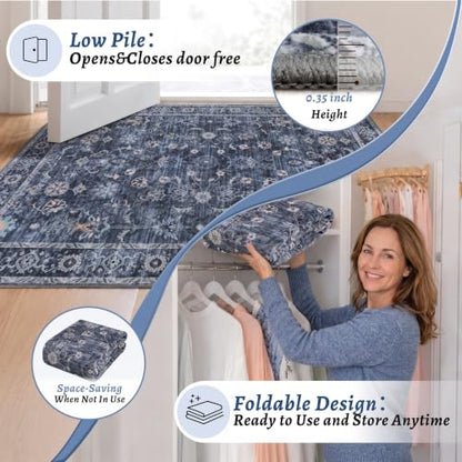 Tangsoo 2x3 Small Throw Rugs for Entryway,Washable Entry Rug Non Slip - color: Distressed Blue Black, size: 2' X 3' (Rectangular)