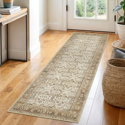 SIILOOM 2x6 Washable Runner Rug, Non Slip Soft Area Rug for Hallway Kitchen - color: Beige/Brown, size: 2' x 6' (Runner)