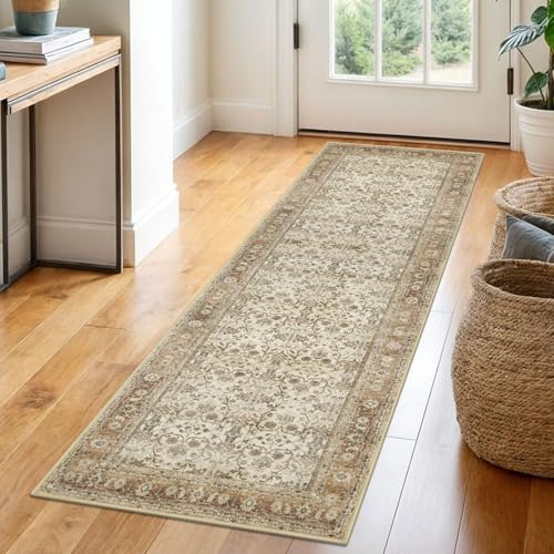SIILOOM 2x6 Washable Runner Rug, Non Slip Soft Area Rug for Hallway Kitchen - color: Beige/Brown, size: 2' x 6' (Runner)