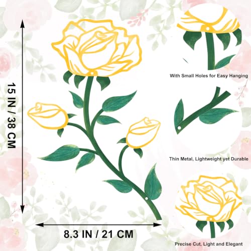 ESTART Metal Rose Tree Leaf Wall Decor, 15“H Metal Cute Floral Wall Art - color: 1 Piece-Yellow Green