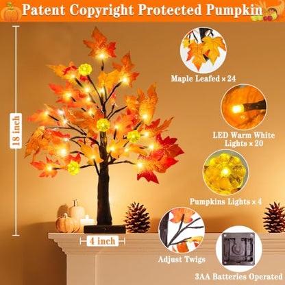 TURNMEON Fall Decor 2 Pack 18 Inch Prelit Fall Maple Tree 48 LEDs Timer - size: 2Pack 18 Inch