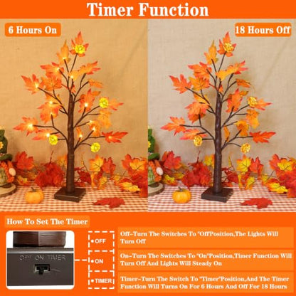 TURNMEON Fall Decor 2 Pack 24 Inch Prelit Fall Maple Tree 48 LEDs Timer - size: 2Pack 24 Inch