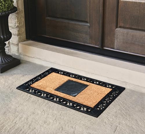A1HC Natural Coir and Rubber Door Mat, 23" x 38", Thick Durable Doormats for Indoor Outdoor Entrance, Heavy Duty, Thin Profile Door Mat, Easy to Clean, Long Lasting, Front Door Entry Doormat - color: Maple Leaf Black, size: 1'11" x 3'2" (Rectangular)