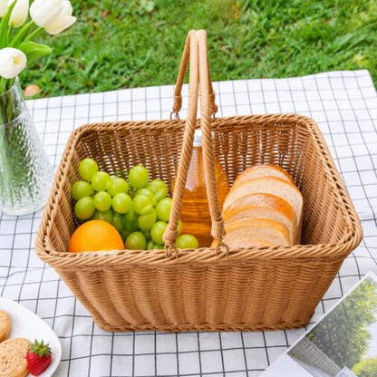 2‑Pack Small Poly Wicker Baskets, Handwoven PVC Picnic Storage with Handles - size: Small