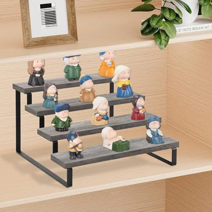 YINMIT Wooden Display Riser Stand, Tiered Perfume and Cologne Organizer Stand, 4 Tier Spice Rack Organizer, Rustic Display Shelf for Candles (4 Tier,Grey) - color: 4 Tier,1 Pack,Grey