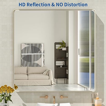 WEER Bathroom Vanity Mirror Brushed Nickel 36X36 Inch - color: Brushed Nickel, size: 36"L x 36"W