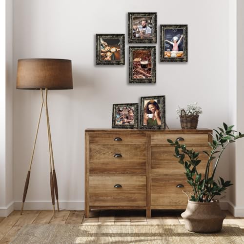 5x7 Picture Frames Set of 4- Rustic Retro Photo Frame with Real Glass Wall Mount and Tabletop Display Family Friends Wedding Gift - color: ps-Mix Color-4pcs, size: 5x7in
