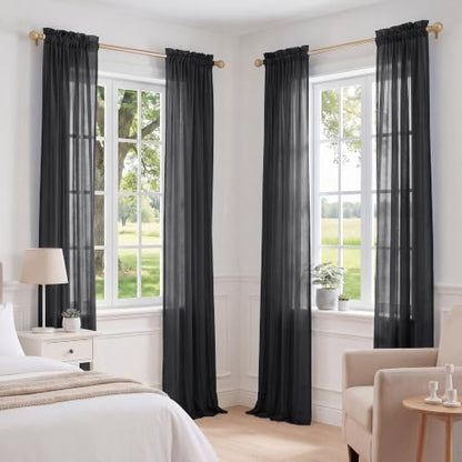 PONY DANCE 4 Panels Sheer Curtains 96 Inches Long, Black, W 42" x L 96" - color: Black, size: 42"W x 96"L (Pack of 4)