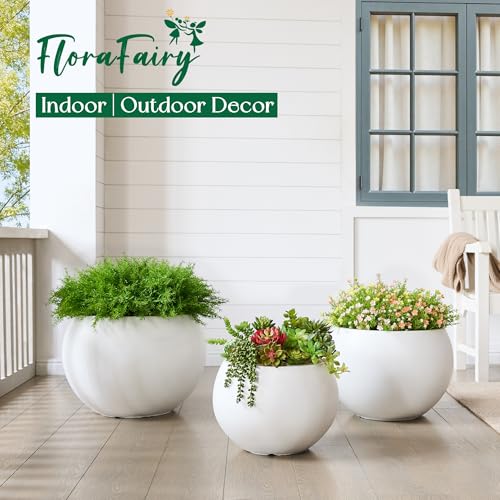 21.3"Dia x 14.8"H Extra Large Fiberstone Sphere Planter, White Round Pots - color: White, size: Extra Large