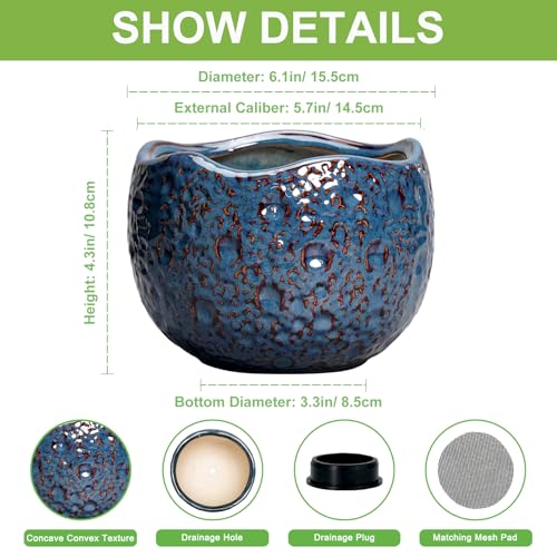6 Inch Plant Pot, Ceramic Pots for Plants, Retro Blue - color: Retro Blue, size: 6.2 Inch