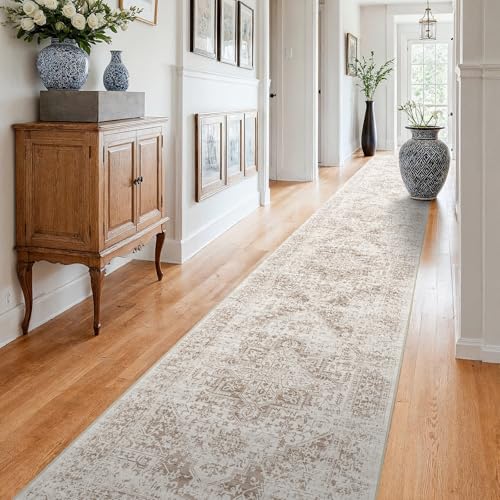 3x25 Washable Runner Rug: Vintage Non Slip Long Hallway Rugs IvoryBeige - color: Ivory/Beige, size: 3x25