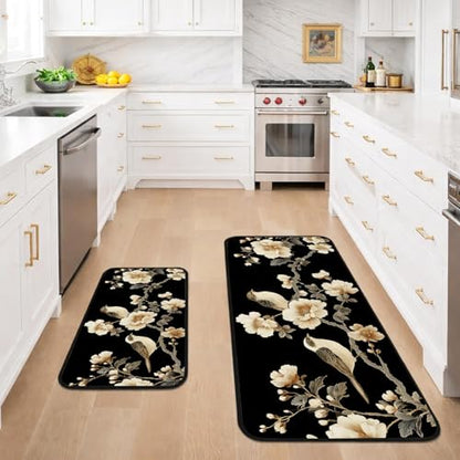 Classic Kitchen Mats for Floor, 2-Piece Non-Slip Kitchen Rugs - color: Birds and Flowers