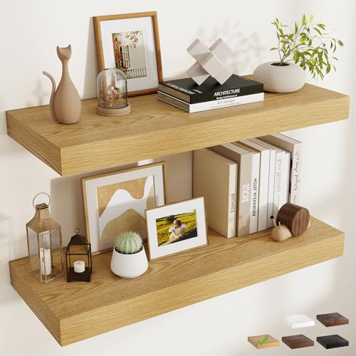 36 Inch Long Floating Shelves for Wall Set of 2, 12"D Wood Grain Shelves - color: Oak, size: 36"Wx12"Dx2"H, 2P
