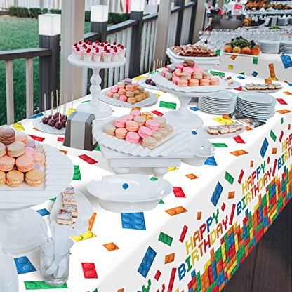 Gatherfun Building Block Party Disposable Tablecloth, Plastic Table Cover for Building Block Themed Party, Kids Birthday, 3 PCS, 54”x108” - style: Building Block