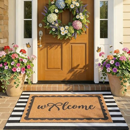 Tinideya 2 Pcs Black and White Outdoor Mat Stripe Front Door Welcome Mat - color: Black,white