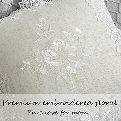 Embroidered Floral Throw Pillow Covers 18”x18“, White Rose - color: White Rose