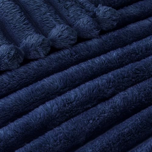 Exclusivo Mezcla Striped Twin Size Fleece Blanket for Bed, Couch, 60"x80" - color: Navy Blue, size: Twin ( 60x80 IN )