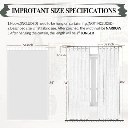 Off White Sheer 80 Inch Curtains & Drapes Long Pinch Pleat Thin Transparent - color: Off White, size: 54"W x 80"L (Pack of 2)