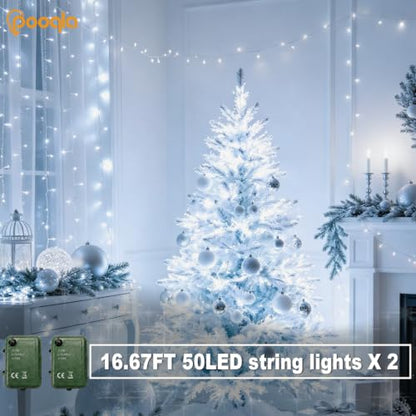 Pooqla Cool White Battery String Lights, 2x50 LED Christmas Fairy Lights - color: Cool White, size: 50 LED x2