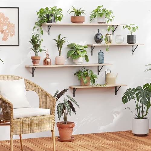 DINZI LVJ Long Wall Shelves, 47.3Inch Wooden Floating Shelves with Brackets - color: Natural, size: 47.3 Inch