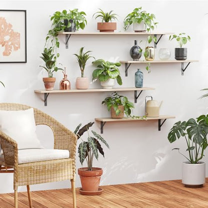 DINZI LVJ Long Wall Shelves, 47.3Inch Wooden Floating Shelves with Brackets - color: Natural, size: 47.3 Inch