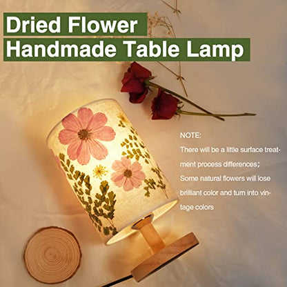 Dried Flowers Small Table Lamp 5W LED 3-Color Bedside Lamp Pressed Flowers Lampshade with Wood Base for Bedroom Living Room Desk Nursery - color: Flower-3-Color