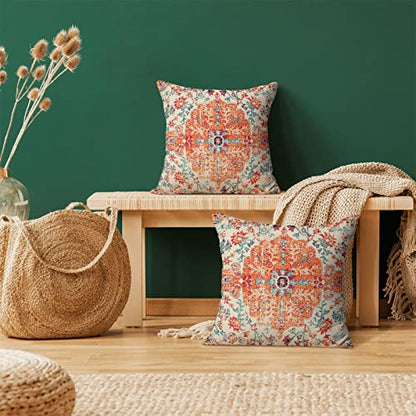 Burnt Orange Blue Carpet Boho Pillow Covers 18x18 Set of 2 - color: Boho-10, size: 18" x 18" (Pack of 2)