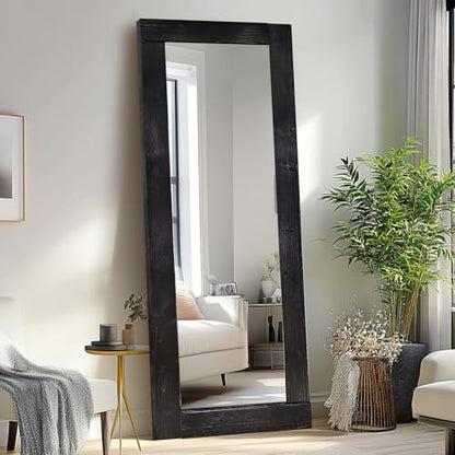 65x24in Full Length Mirror, Solid Wood Convex Frame, Black - color: Black-convex Frame, size: 65"L x 24"W