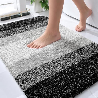 OLANLY Small Bathroom Rugs 24x16, Extra Soft Absorbent Microfiber Bath Rugs - color: Black, size: 24" X 16"