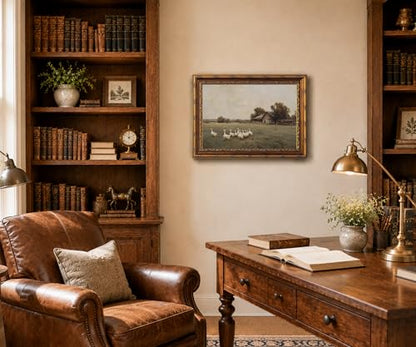 RhkArt Vintage Farmhouse Wall Art Goose Country Landscape Canvas Print,