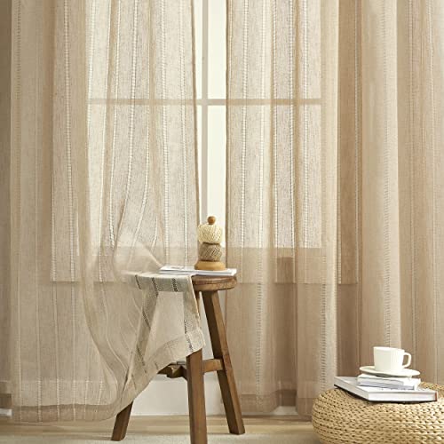 Demetex Lace Curtains Linen Stripes Semi Sheer Window Curtain Panels for Bedroom Living Room, Set of 2, 54 x 72 inches Long, Linen - color: Striped Linen, size: 54"W x 72"L (Pack of 2)