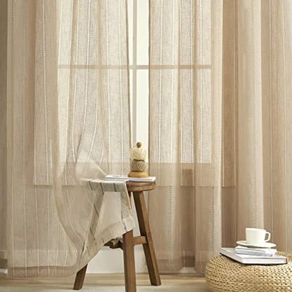 Demetex Lace Curtains Linen Stripes Semi Sheer Window Curtain Panels for Bedroom Living Room, Set of 2, 54 x 72 inches Long, Linen - color: Striped Linen, size: 54"W x 72"L (Pack of 2)