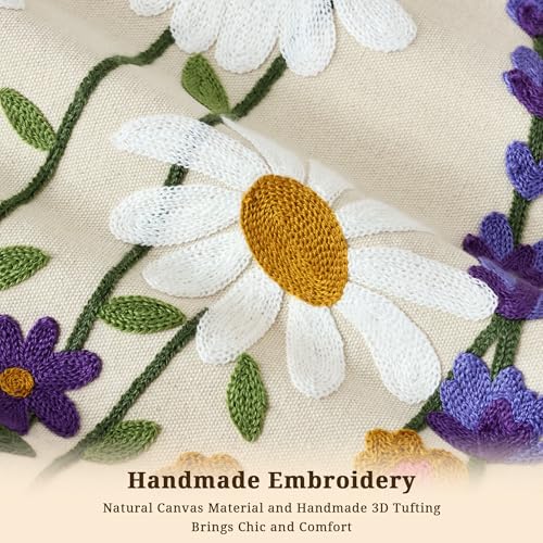 Floral Embroidered Pillow Covers 18x18 Inch Set of 1, White Daisy - color: Falling Petals