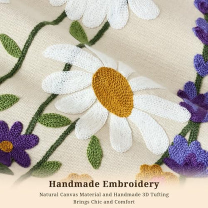 Floral Embroidered Pillow Covers 18x18 Inch Set of 1, White Daisy - color: Falling Petals