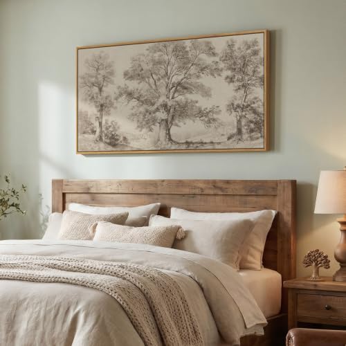 Large Framed Vintage Landscape Canvas Wall Art for Living Room, 24x48 Inch - color: Beige and Gray, size: 24"L x 48"W