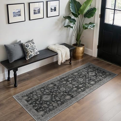 GENIMO 2.5x8 Non Slip Runner Rug, Washable Lightweight Hallway Charcoal - color: Charcoal, size: 2'6" x 8' (Rectangular)