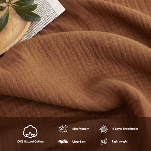 FOSSA Muslin Blanket 4-Layer 100% Cotton Gauze Blanket with Fringe 50"x60" - color: Dark Orange, size: Throw (60" × 50")
