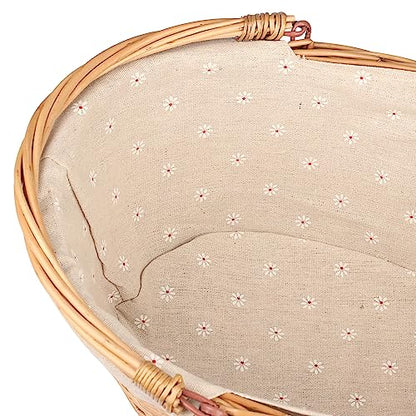 2 Pack Medium Size Oval Willow Basket with Handle, 12.6x9x4.7 Inch Wicker Picnic Basket with Liner, Empty Gift Basket, Wicker Basket for Fruit, Candy, Wine, Gathering, Wedding, Picnic, by GNIEMCKIN - size: 2 PCS medium Circular vine