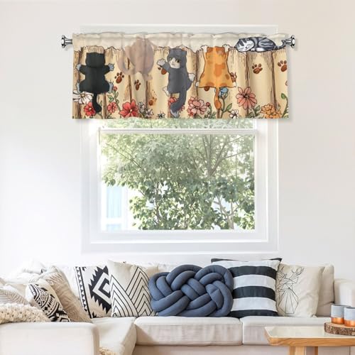Funny Cute CatsValances for Windows Rod Pocket Curtain Valance 1 Panel Short Curtains for Kitchen Bathroom Living Room Bedroom Window Treatments - color: Funny Cute Cats